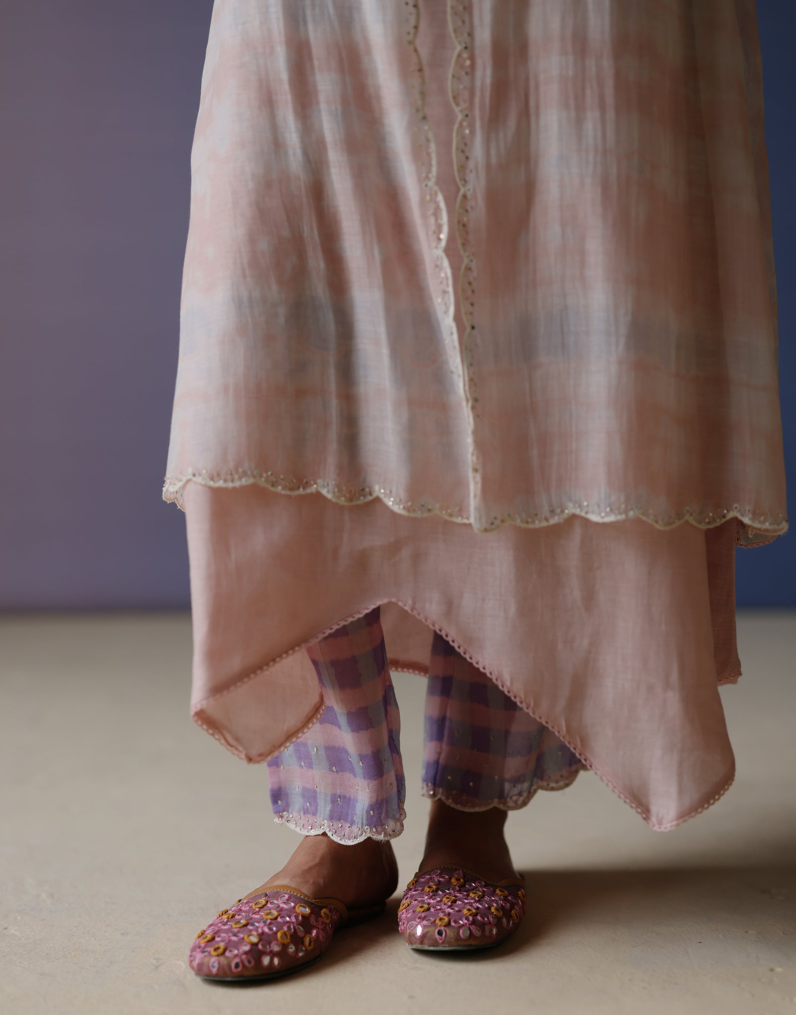 Pink Tie & Dye Anarkali Set