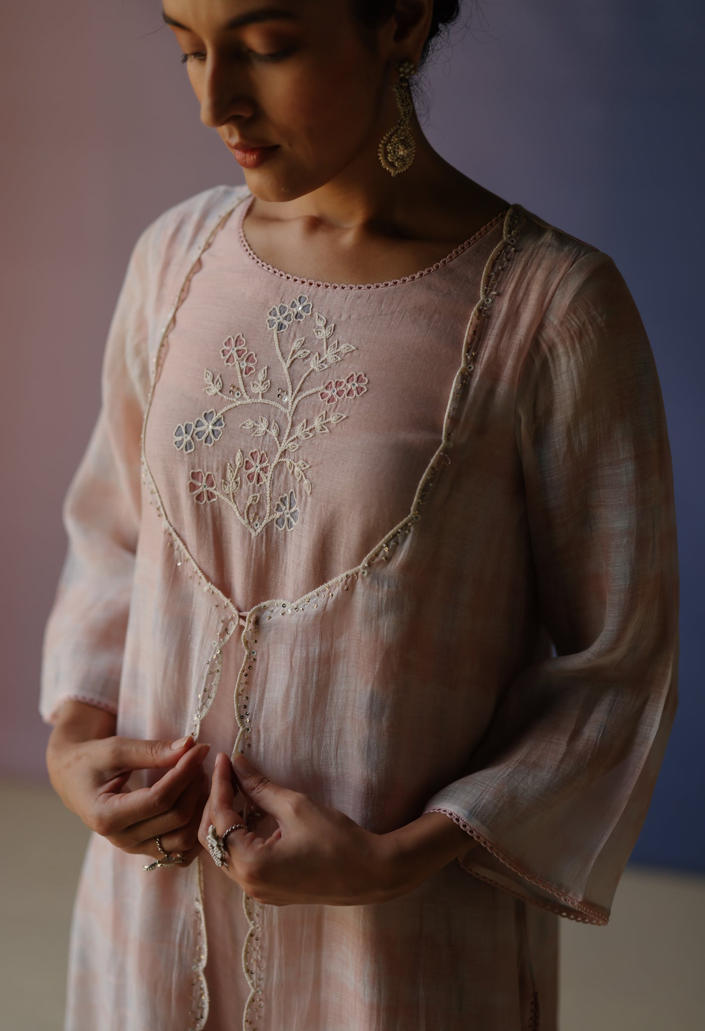 Pink Tie & Dye Anarkali Set