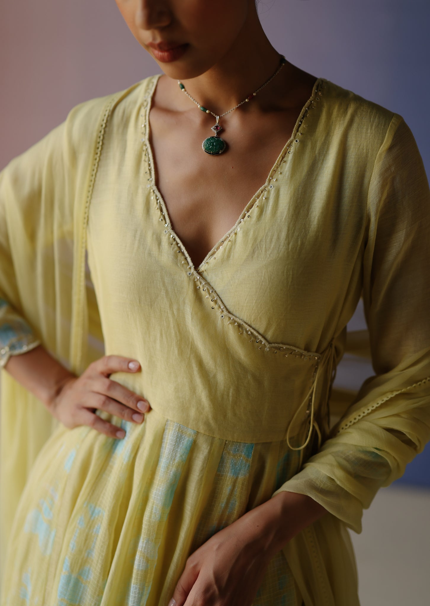 Yellow Tie & Dye Short Angarkha Set.