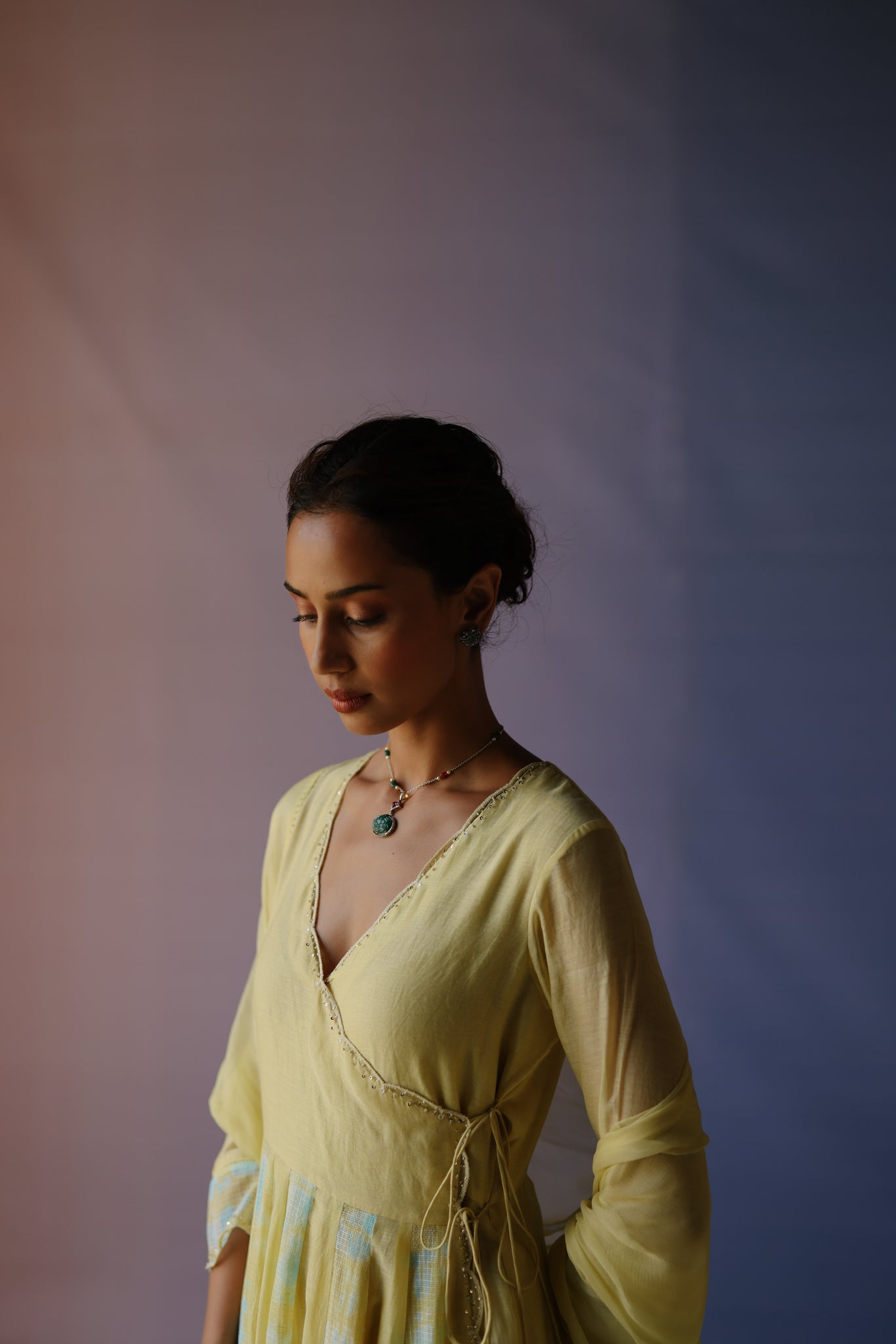 Yellow Tie & Dye Short Angarkha Set.