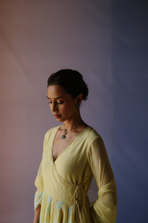 Yellow Tie & Dye Short Angarkha Set.