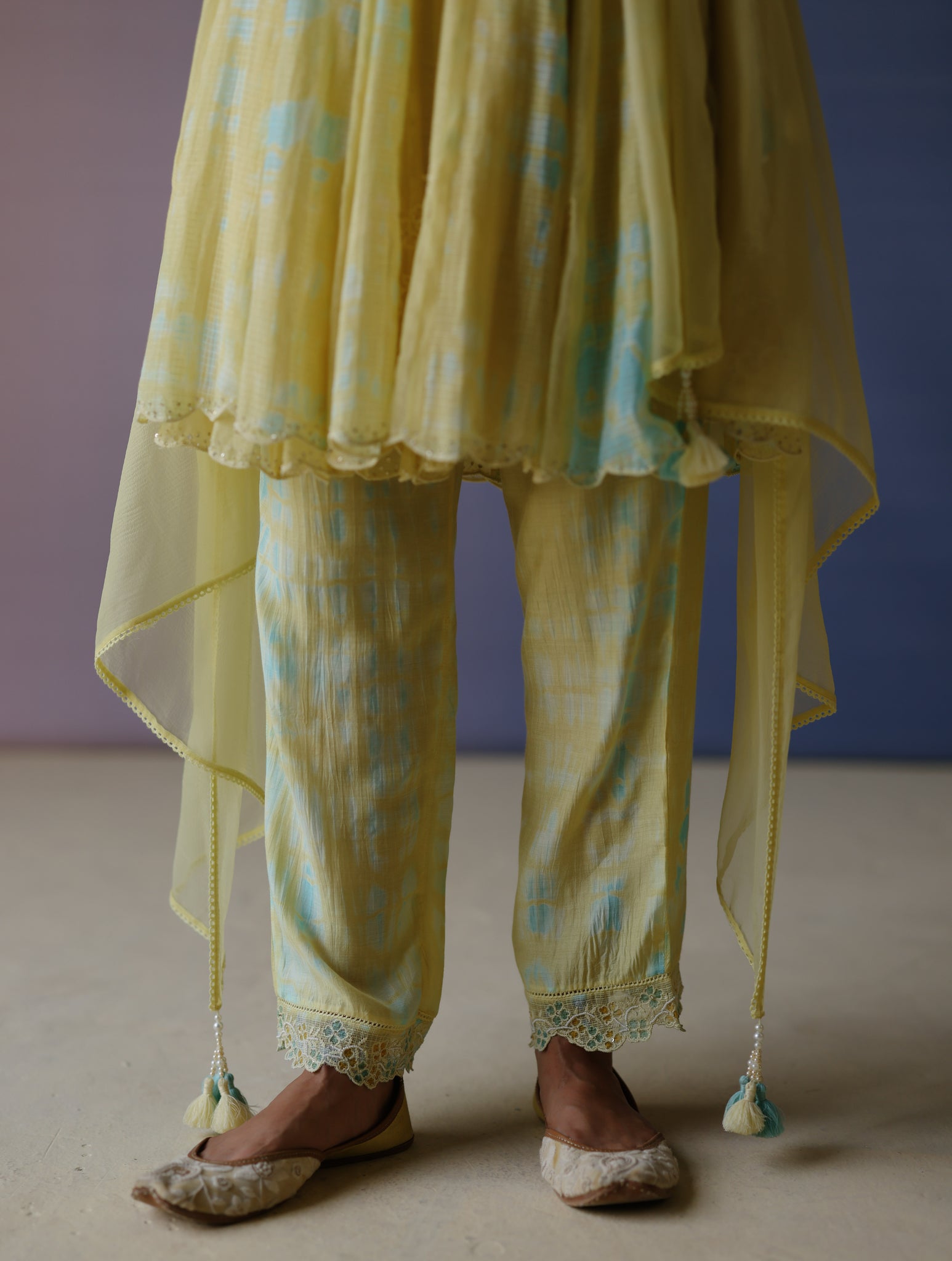Yellow Tie & Dye Short Angarkha Set.