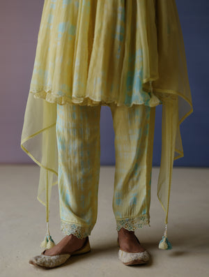 Yellow Tie & Dye Short Angarkha Set.