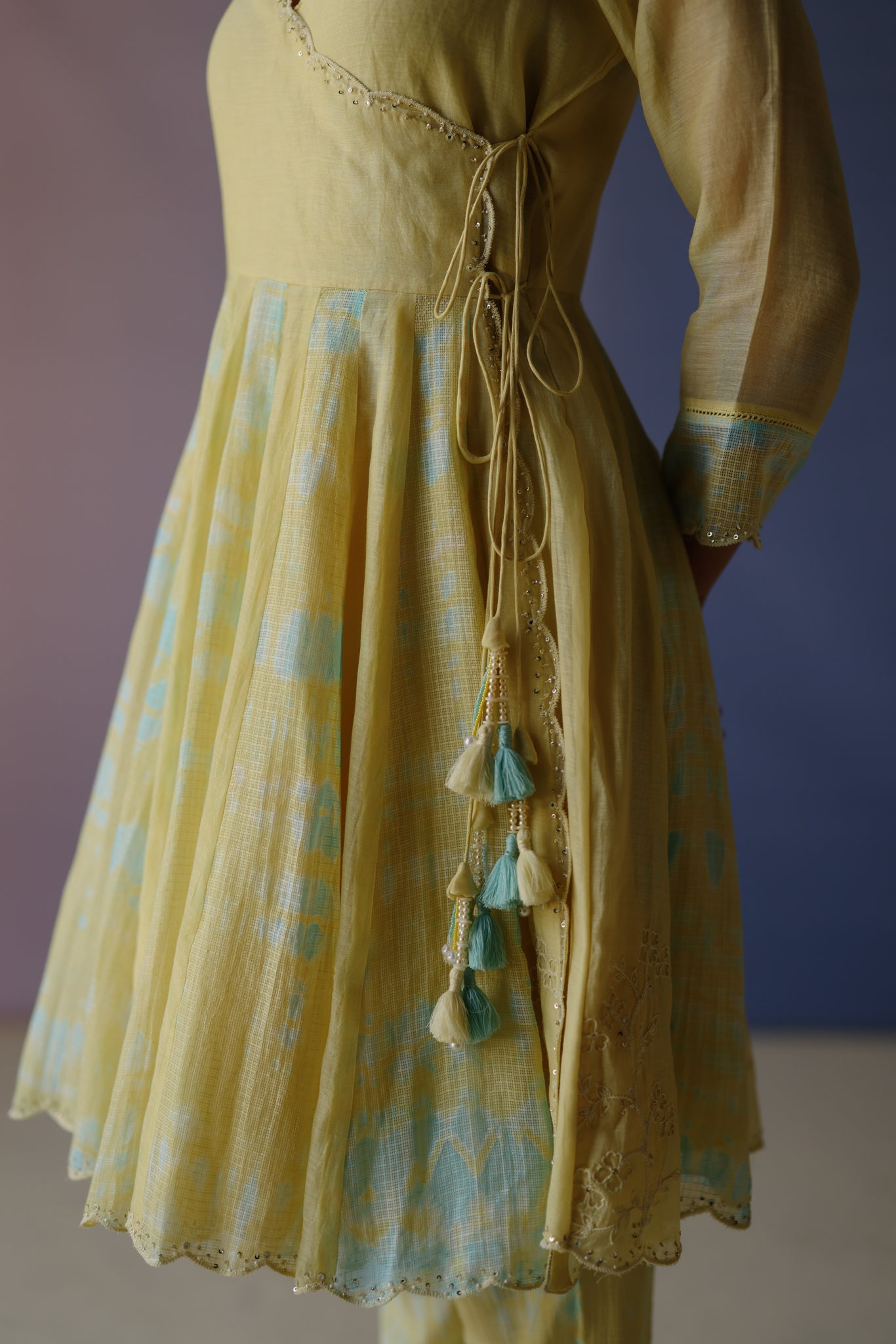 Yellow Tie & Dye Short Angarkha Set.