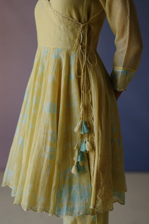 Yellow Tie & Dye Short Angarkha Set.