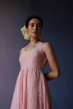 Pink Halter neck Anarkali Set