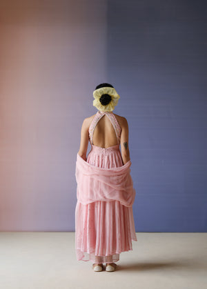 Pink Halter neck Anarkali Set