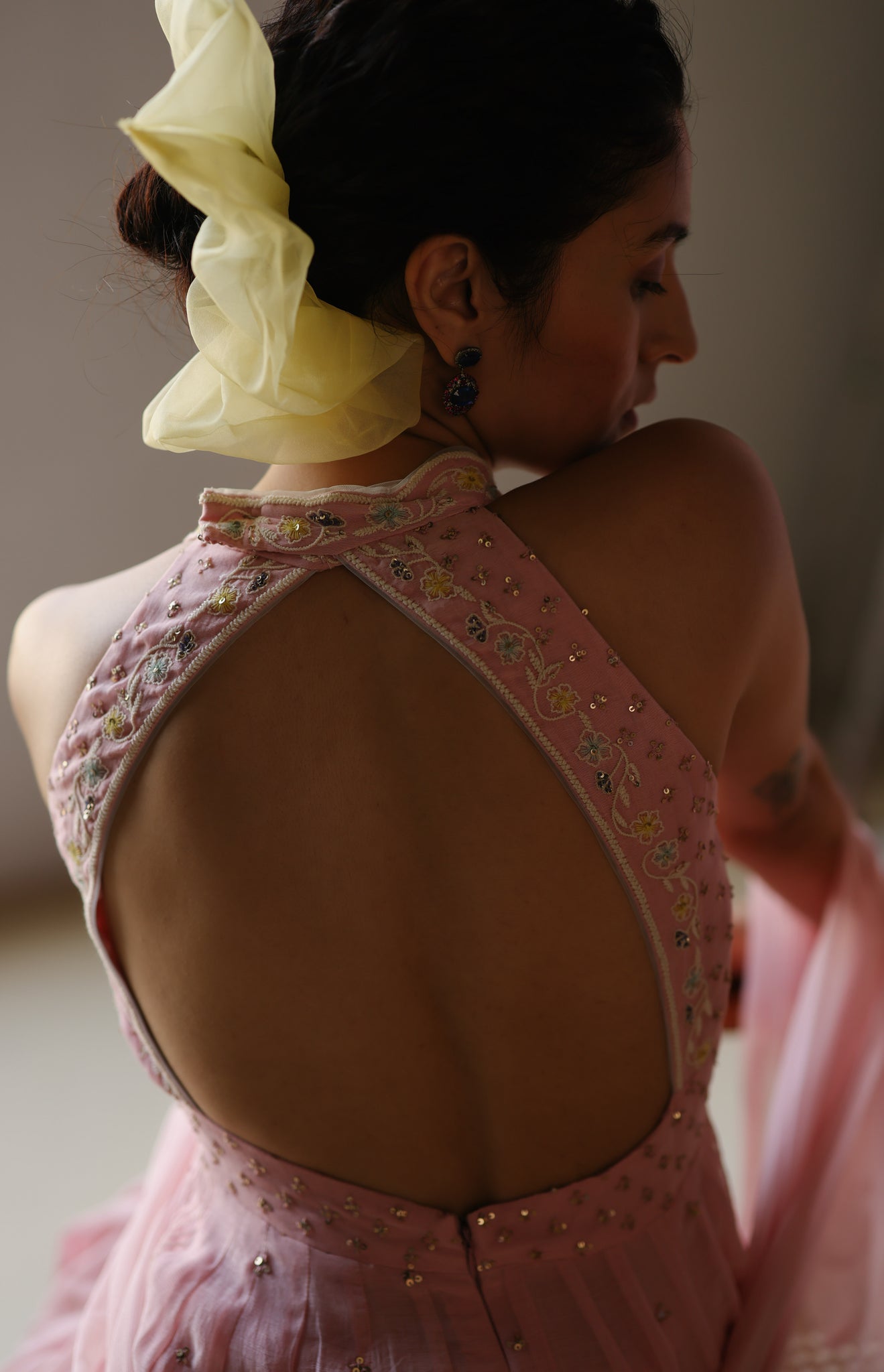Pink Halter neck Anarkali Set