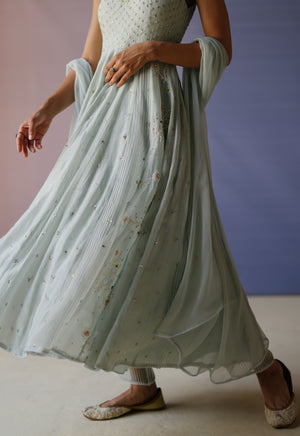 Ice Blue Halter neck Anarkali Set