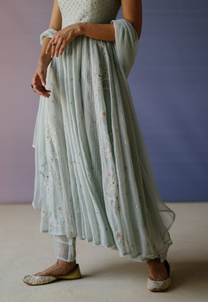 Ice Blue Halter neck Anarkali Set