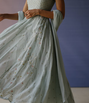 Ice Blue Halter neck Anarkali Set