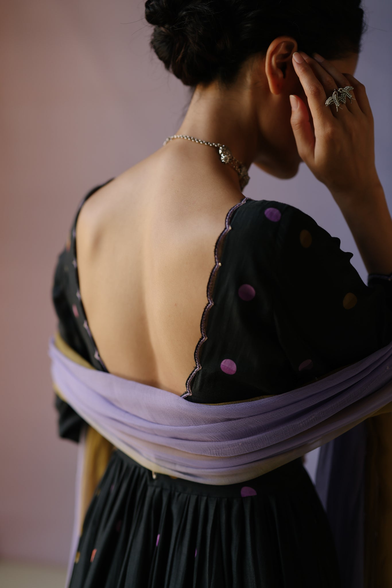 Black Polka Anarkali Set