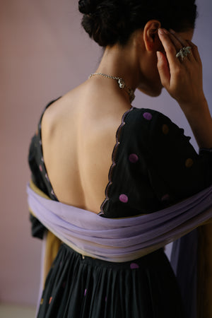 Black Polka Anarkali Set