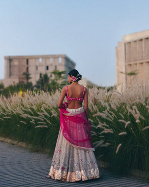 Rani Pink & Silver Lehenga Set