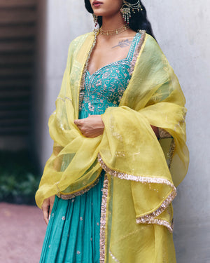Bottle Green Chanderi Anarkali Set