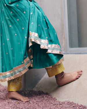 Bottle Green Chanderi Anarkali Set