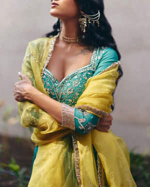 Bottle Green Chanderi Anarkali Set