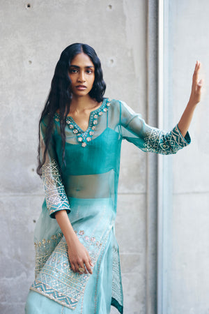 Bottle Green & Sea Green Kurta Set