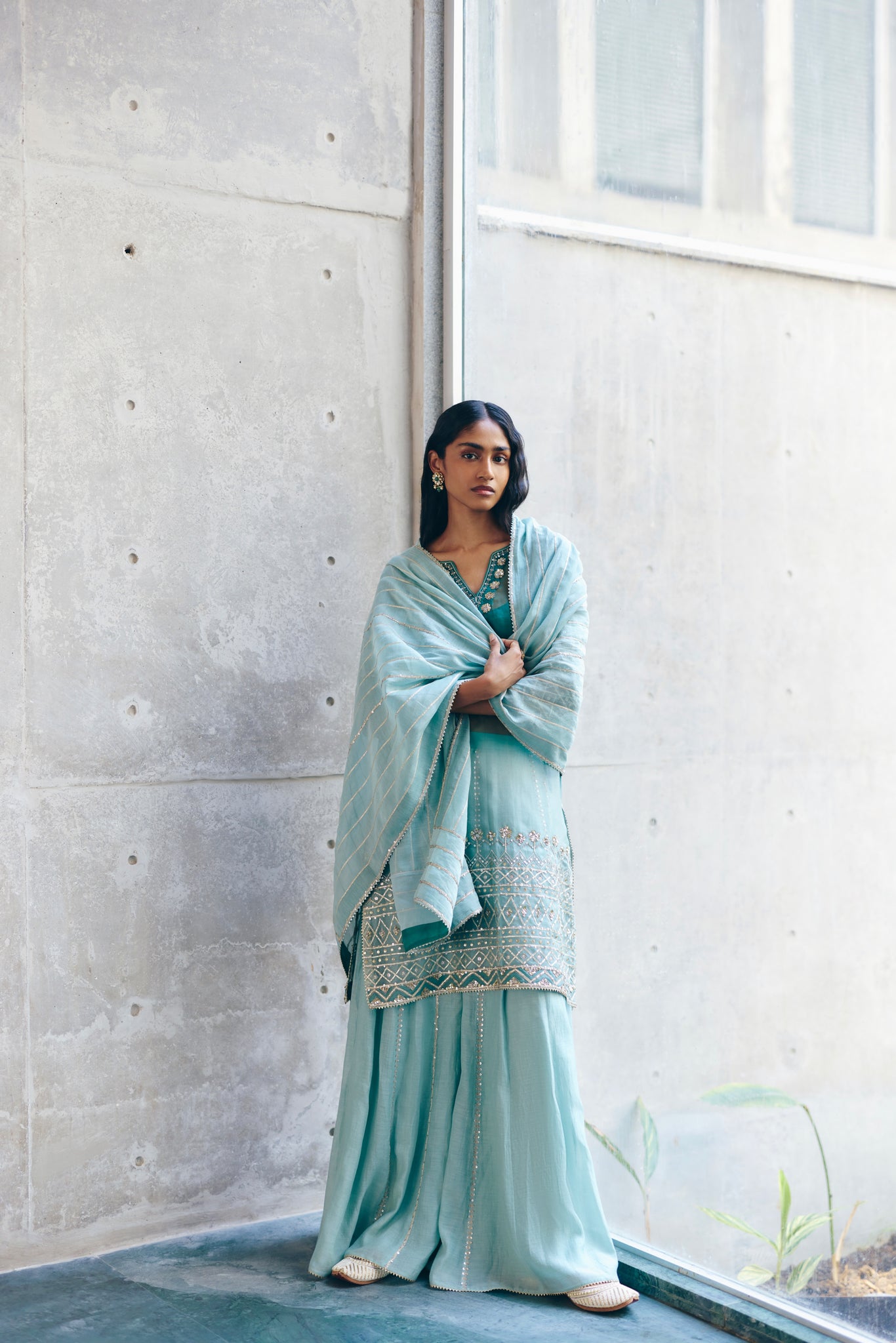 Bottle Green & Sea Green Kurta Set