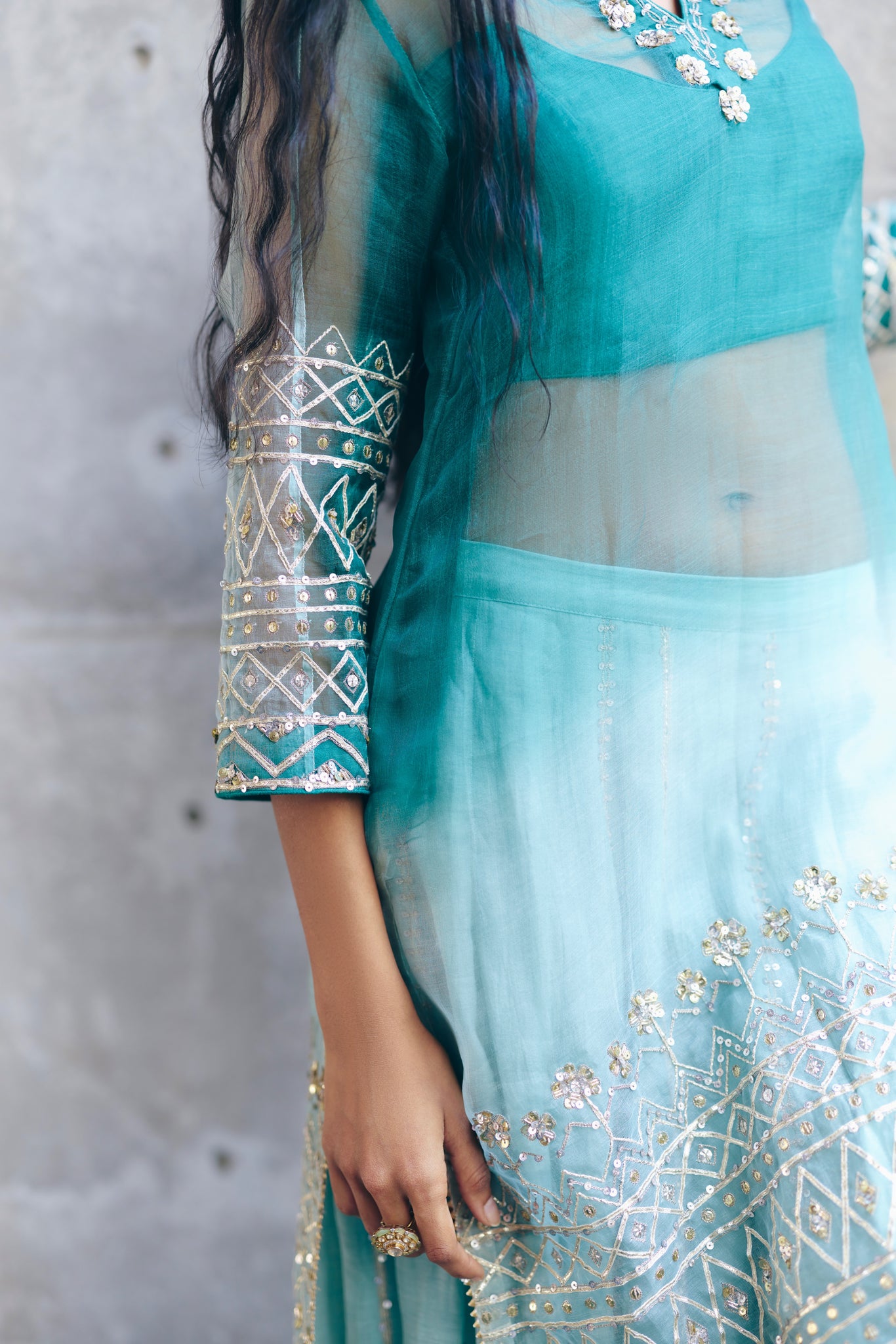 Bottle Green & Sea Green Kurta Set
