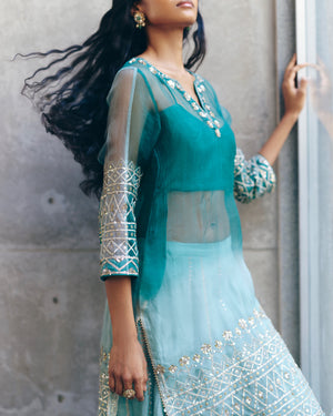 Bottle Green & Sea Green Kurta Set