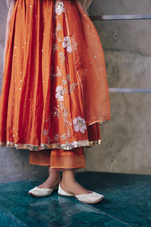 Burnt Orange Chanderi Anarkali Set