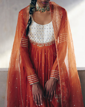 Burnt Orange Chanderi Anarkali Set