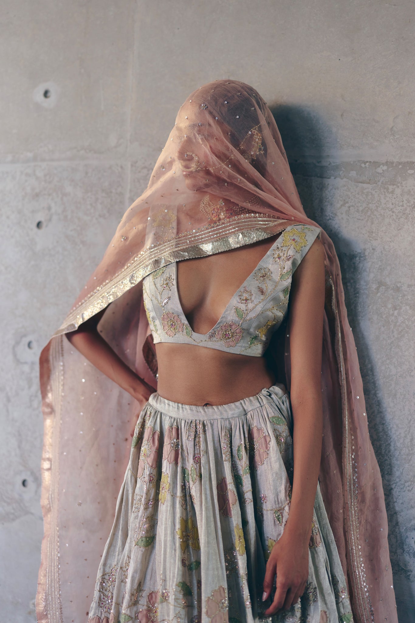 Silver Tissue Lehenga Set