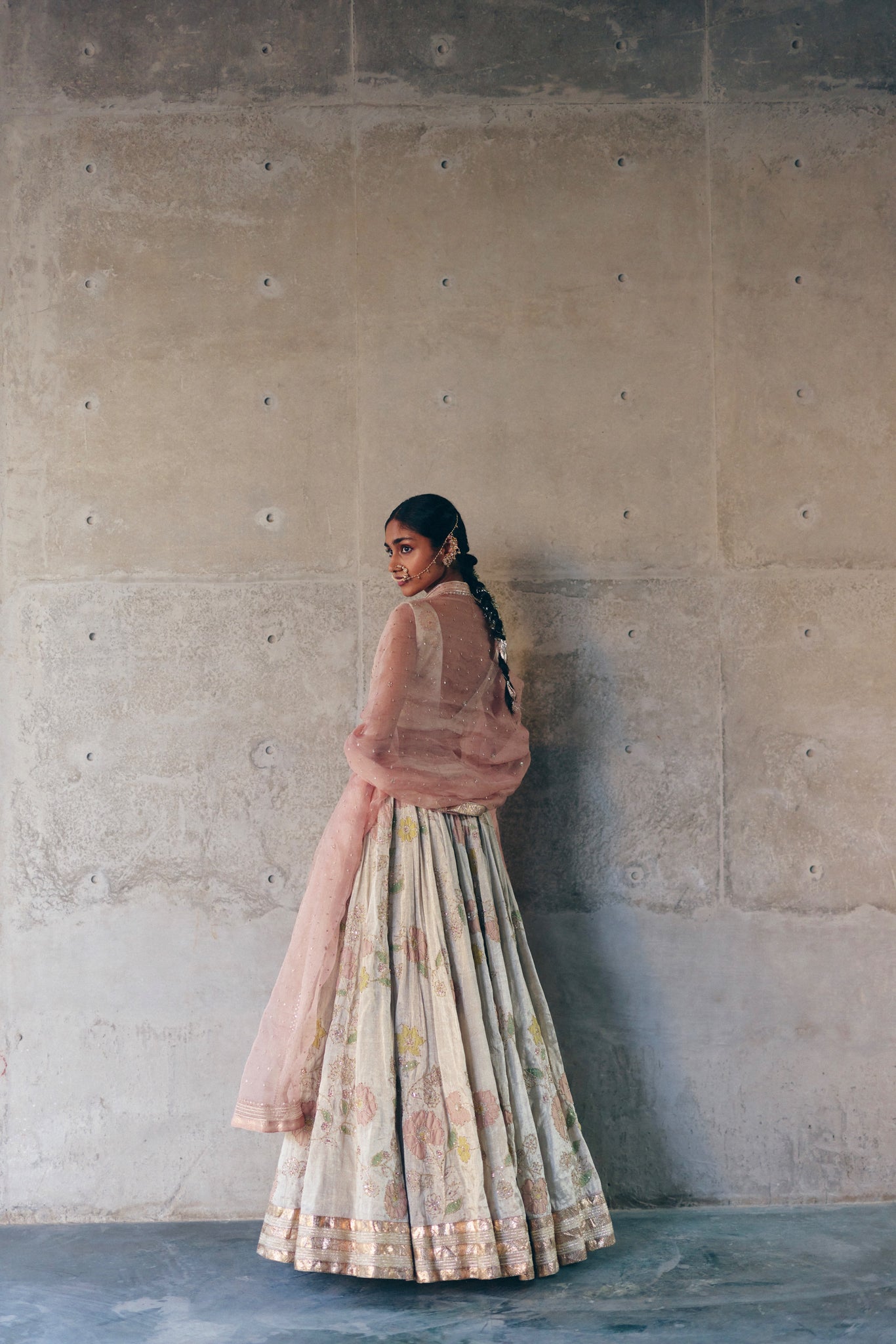 Silver Tissue Lehenga Set