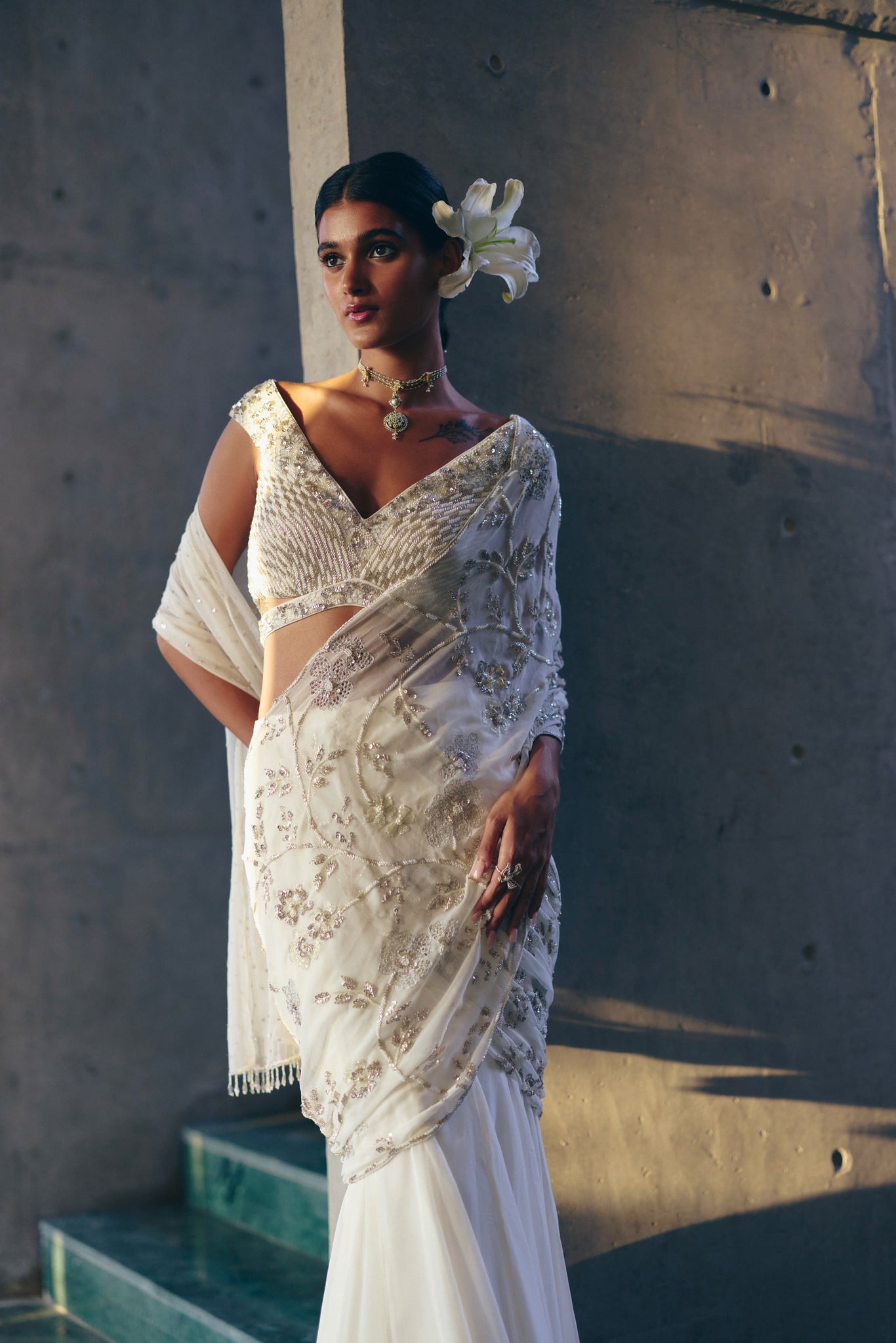White Cutwork Saree