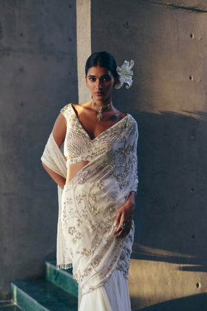 White Cutwork Saree