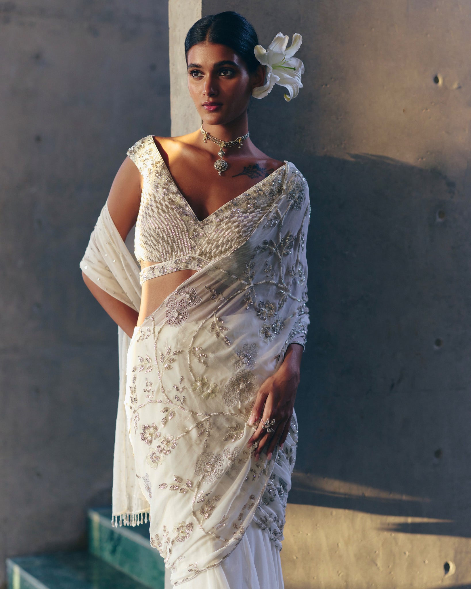 White Cutwork Saree