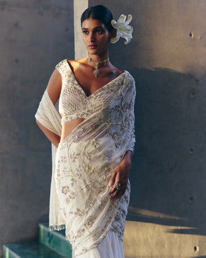 White Cutwork Saree