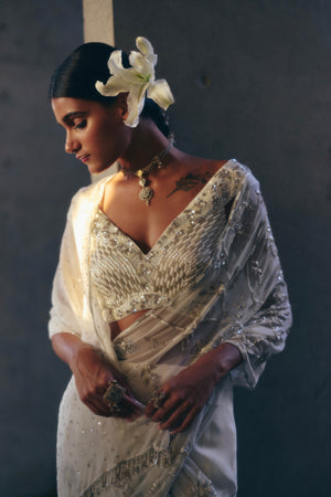 White Cutwork Saree
