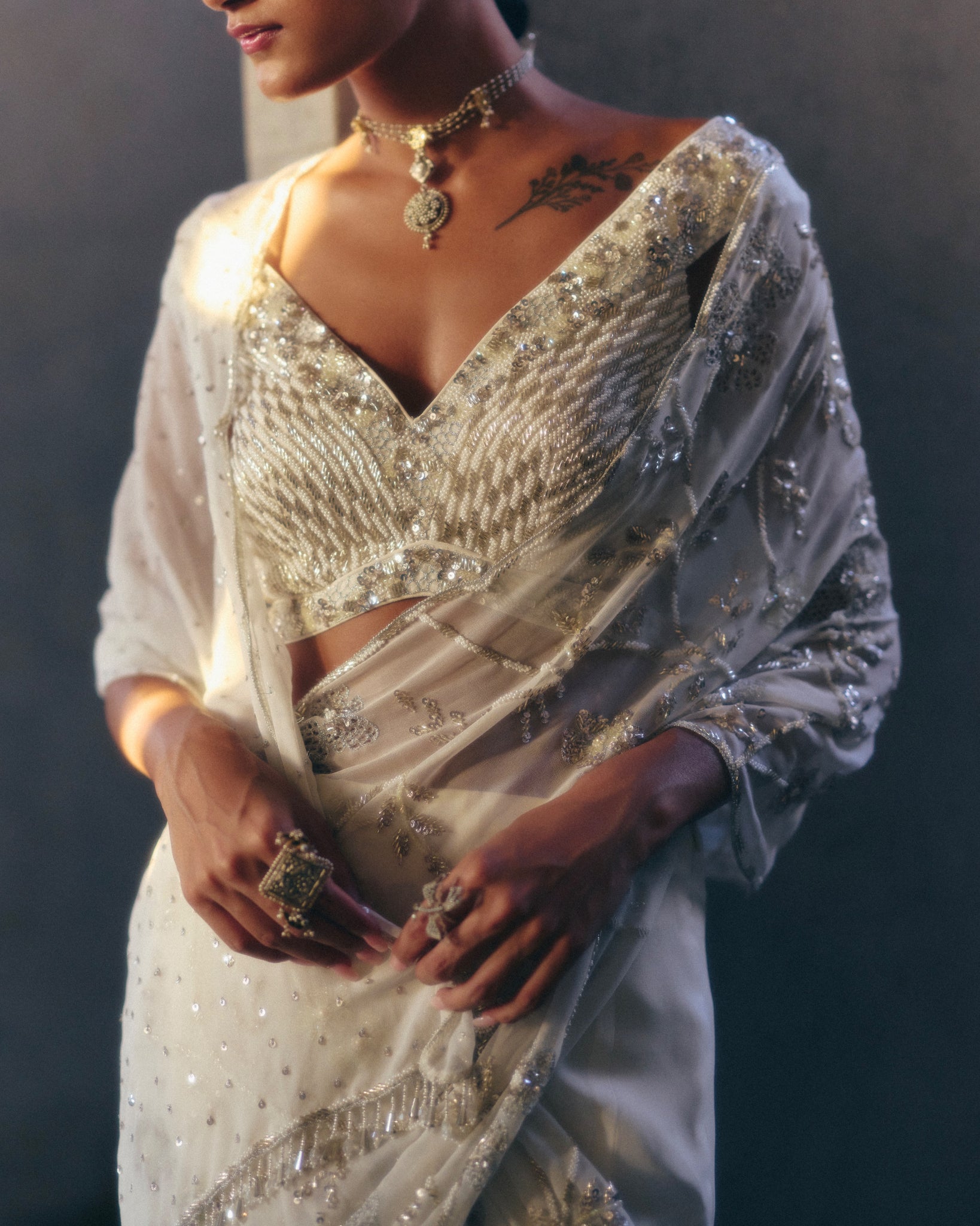 White Cutwork Saree