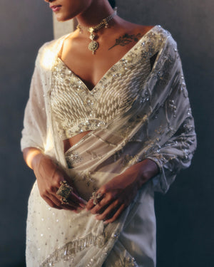White Cutwork Saree