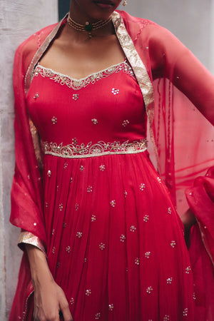 Red Spaghetti Anarkali