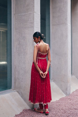 Red Spaghetti Anarkali