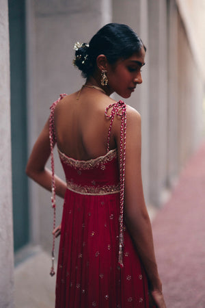 Red Spaghetti Anarkali