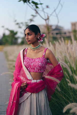 Rani Pink & Silver Lehenga Set
