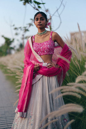 Rani Pink & Silver Lehenga Set