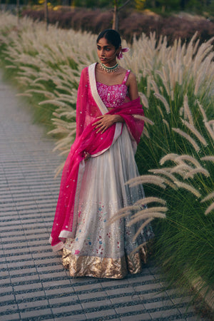 Rani Pink & Silver Lehenga Set