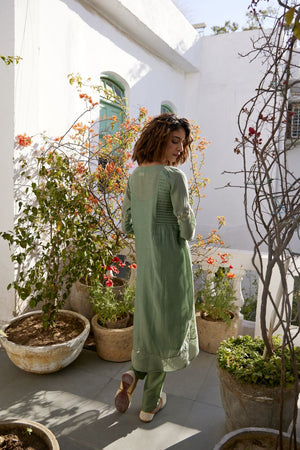 Sage Green hand embroidered  Kurta Set
