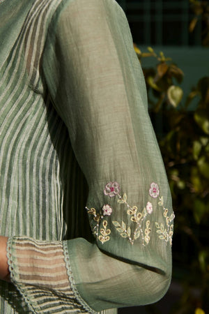 Sage Green hand embroidered  Kurta Set