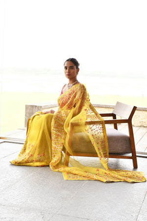 Yellow Organza Saree with Blouse