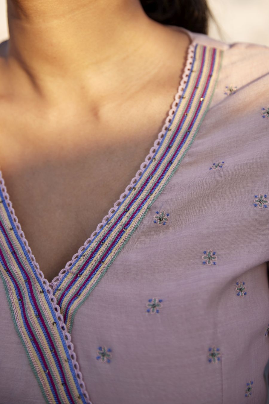 Lotus Pink Chanderi & striped organza silk angarkha set
