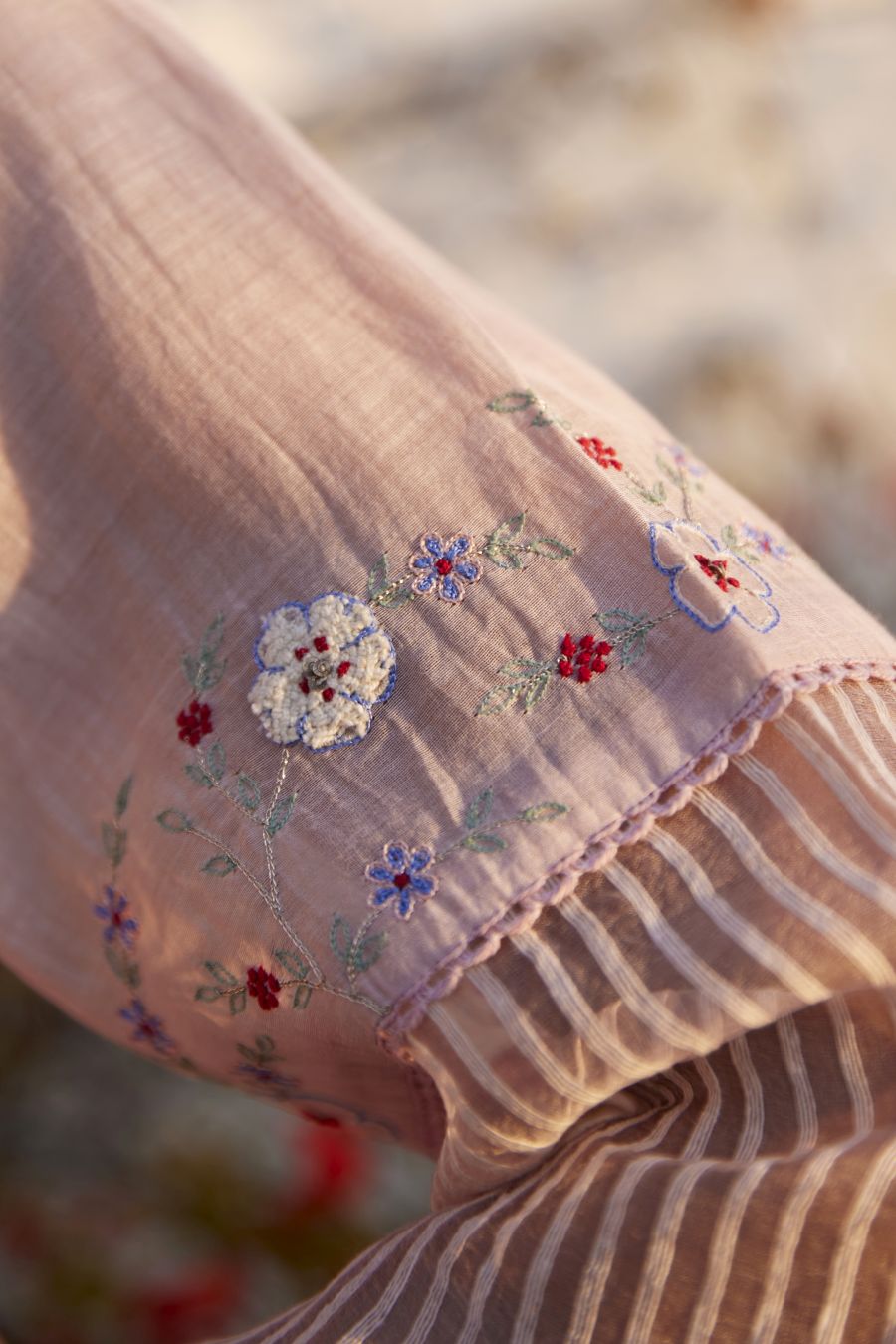 Lotus Pink Chanderi & Striped Organza Silk Kurta Set