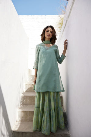 Sage Green Chanderi & Kota Sharara Set