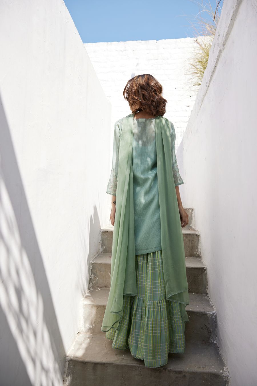 Sage Green Chanderi & Kota Sharara Set
