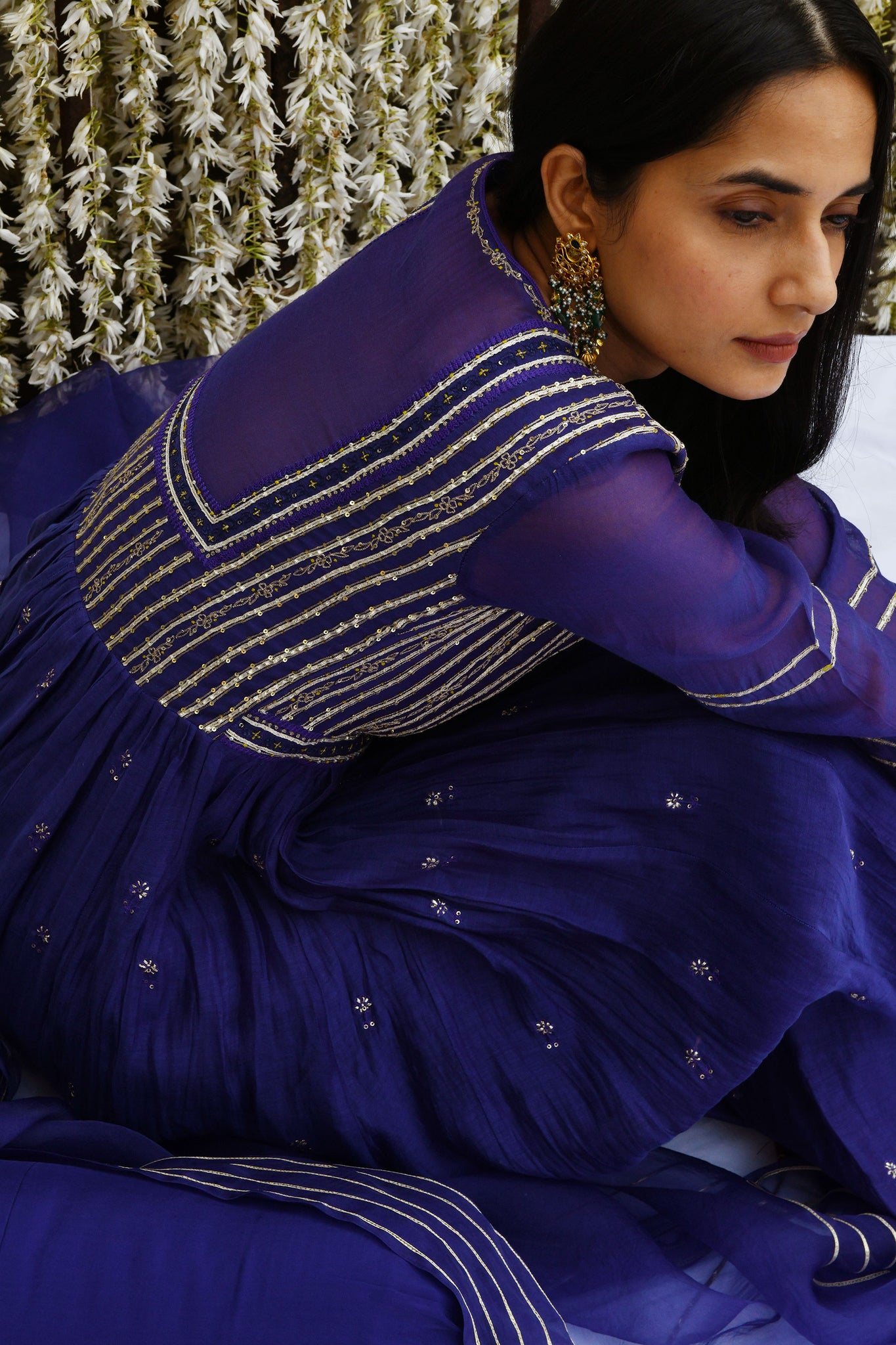 Iris Blue Chanderi Anarkali Set